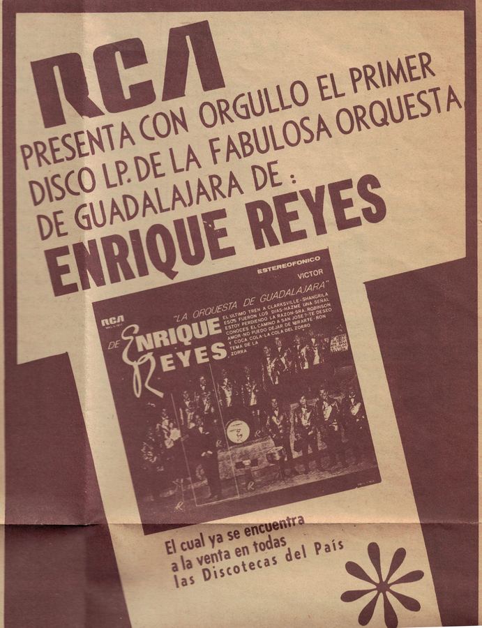 Anuncio de RCA presentando el primer disco LP de la orquesta de Guadalajara de Enrique Reyes